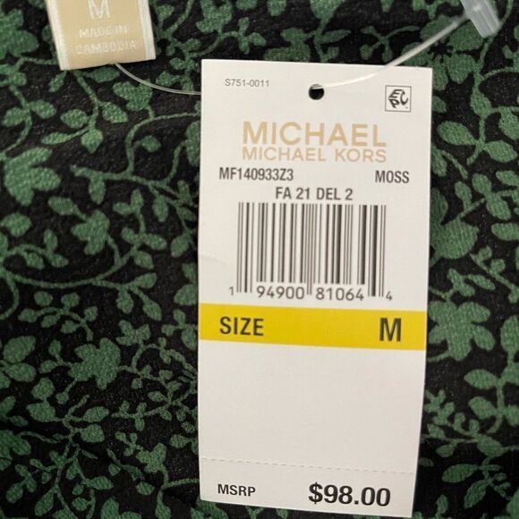 Michael Kors black & moss green floral print wrap front blouse sz PS, PM,XS, XXL - Picture 3 of 8